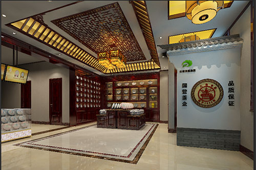 绍兴古朴典雅的中式茶叶店大堂设计效果图