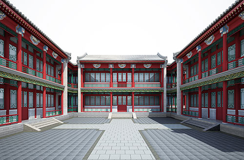 绍兴北京四合院设计古建筑鸟瞰图展示